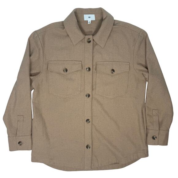 BP Oversized Button Down Shirt Women’s Small Tan Pocket Shirt Jacket - Picture 2 of 7